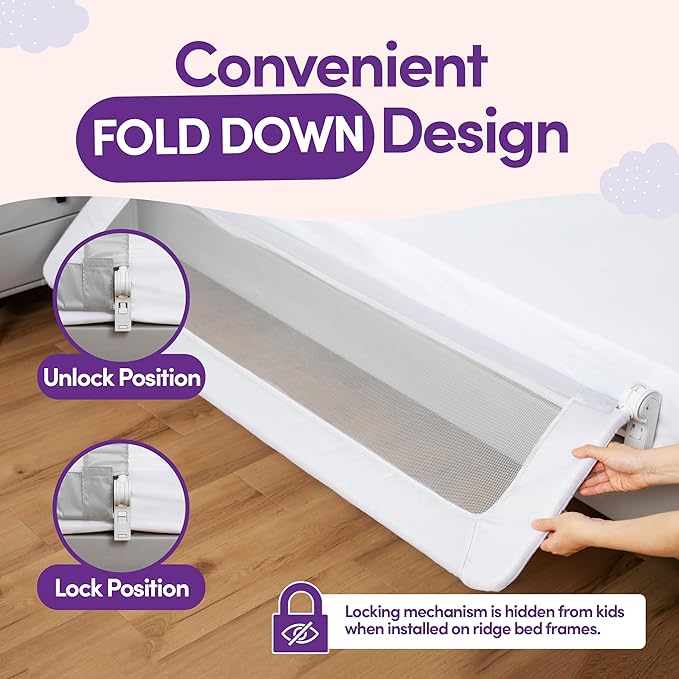 ComfyBumpy 2-Pack Bed Rail for Toddlers 55.5" L x 19.5" H | Toddler Bed Rails for Twin, Full, Queen & King Mattress Size | Swing Down Rail Guard | Mattress Side Rail for Kids | White