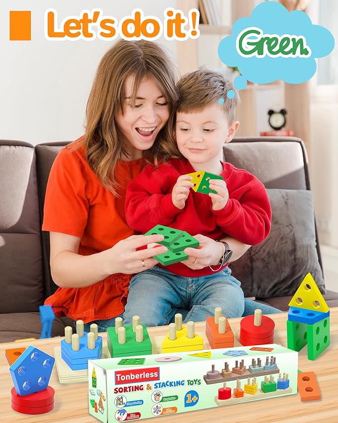 Montessori Toys for 1 2 3 Year Old Boy Girl, Toys for Ages 2-4 Toddlers Kids Baby, 1 2 Year Old Birthday Gifts, Wooden Learning Puzzles Shape Sorter Toy for Toddlers 1-3