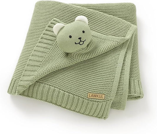 LAWKUL Baby Blanket Bear Lovey Soft Plush Security Blanket for Newborns Infants Boy Girl Knit Snuggle Comfort Green 40x30in