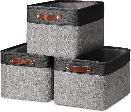 HNZIGE Storage Basket Bins(3 Pack) Large Collapsible Storage Baskets for Organizing Shelf Closet Bedroom, Perfect Storage Bin with Handles for Closet, Clothes, Toy?Black & Gray, 15" x 11" x 9.5")