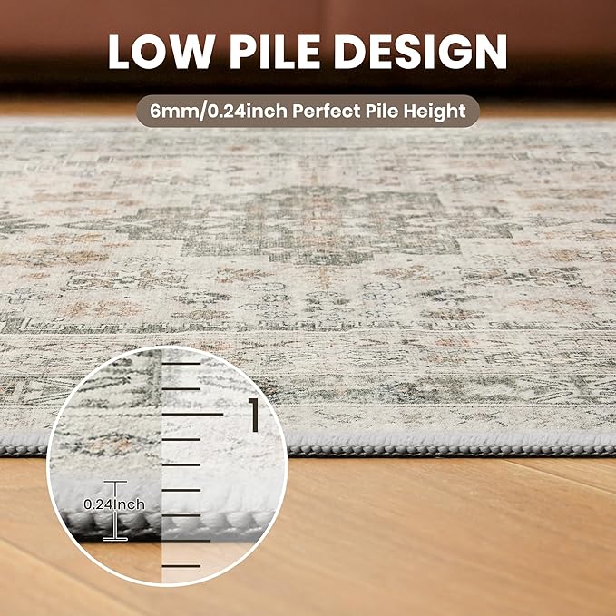 zesthome 8x10 Area Rugs for Living Room,Non-Slip Backing Washable Rugs,Vintage Large Area Rug，Stain Resistant Home Decor Rug (Brown/Grey,8'x10')