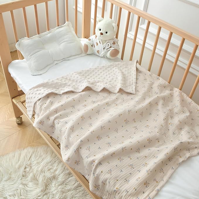 DaysU Baby Blankets for Girls with Muslin Cotton Front and Dotted Fleece Back, Silky Micro Super Soft Plush Newborn Baby Blankets Unisex, Bed Blanket Bed Throws, Floral, 30x40 inches