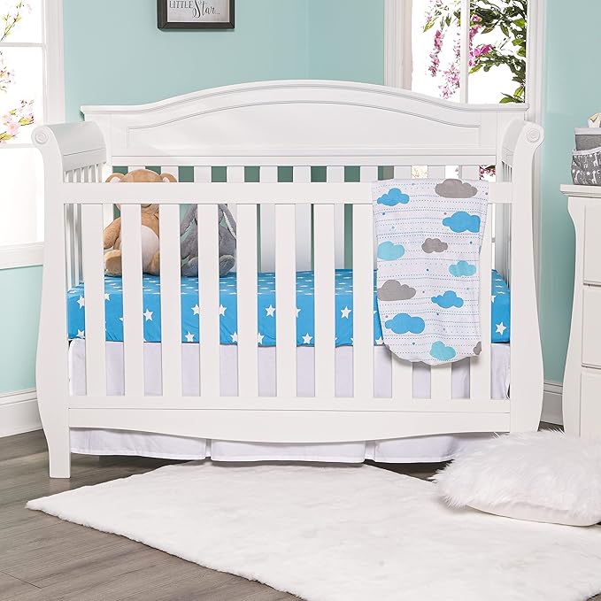 2 Pack Fitted Crib Sheets for Boys in 100% Jersey Knit Cotton –Boy’s Crib Mattress Sheets in Celestial Themes - Blue with White Stars and White with Blue and Gray Clouds by Everyday Kids