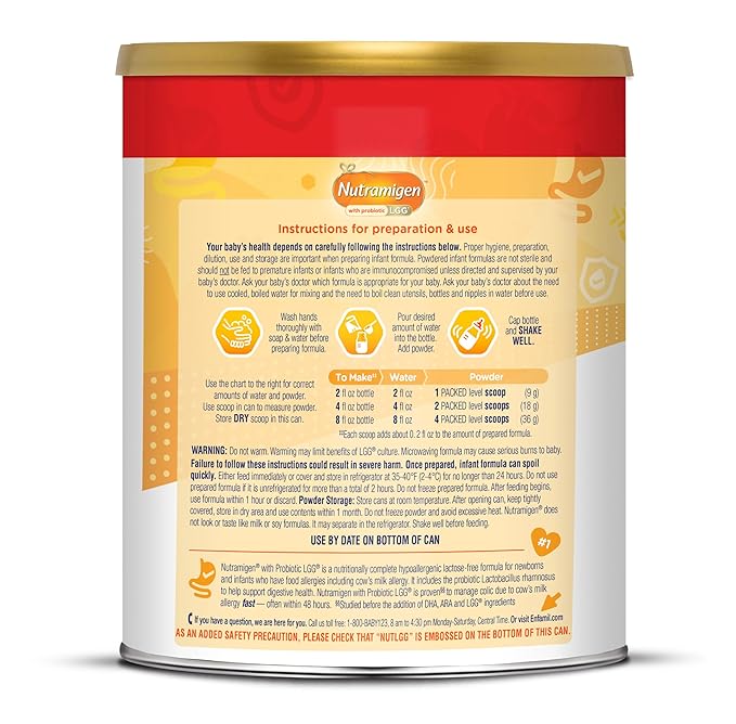 Enfamil Nutramigen Hypoallergenic Baby Formula with Iron, Lactose Free, Colic Relief from Cow's Milk Allergy Starts in 24 Hours, Brain Building DHA, Probiotic LGG for Immune Support, 27.8 Oz, 4 Count