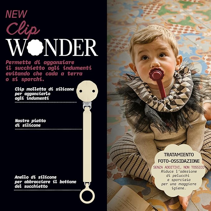 Suavinex Wonder Silicone Baby Pacifier Clip, Spain's #1 Baby Bottle and Pacifier Brand, Paci Clips for Babies, Essentials, Illusion Blue