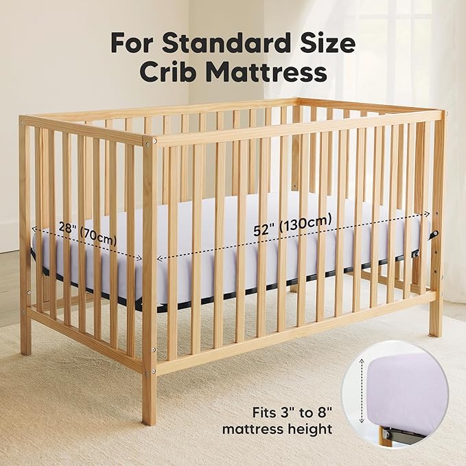 2-Pack Waterproof Crib Sheets for Girl, Boy - Organic Cotton 52X28 Fitted Crib Sheets Neutral, Crib Mattress Protector Sheets, Soft Toddler Bed Sheets, Washable Infant Fitted Baby Crib Sheets (Lilac)