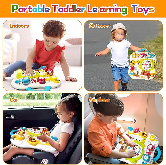 2025 New Montessori Busy Board Sensory Toys for Toddlers 1-3, 13 Activity Music & Led Light Up Montessori Toys for 2+ Year Old, Birthday Gifts for Toddlers, Travel Toys for 2 Year Old