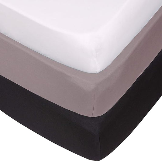 Belsden 3 Pack Microfiber Durable Crib Sheets Fitted, Silky Soft Smooth Breathable Baby Sheets Set, 28''x52'' Fits Standard Crib and Toddler Mattresses, White & Grey & Black
