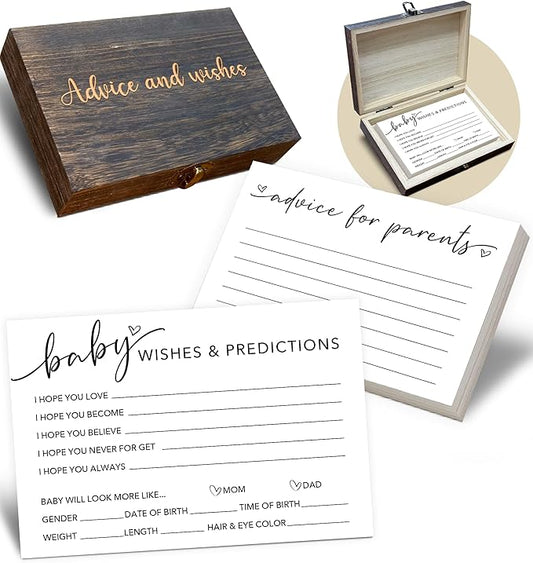 50Pcs Advice Cards for Baby Shower Games - Predictions & Advice Cards With Box for New Parents – Baby Shower Party, Wishes for Mommy & Daddy, Gender Reveal Boy or Girl(Minimalism) -A01