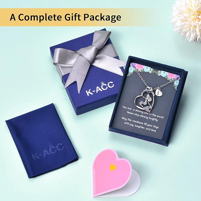 K-Acc 14K Gold-Plated Mermaid Initial Heart Necklace - Gifts for Girls