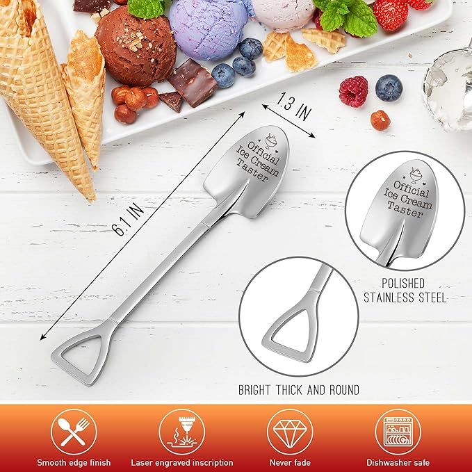 Funny Ice Cream Spoons Gift for Ice Cream Lovers, Engraved Spoon Official Ice Cream Taster, Unique Christmas Stocking Stuffers Presents for Women Friends Husband Wife Couples for Valentines