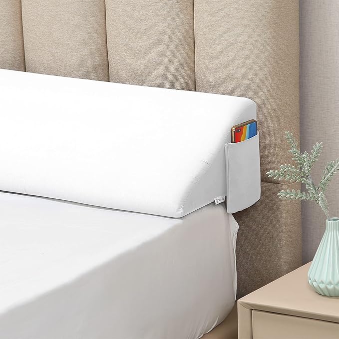 Vekkia Full Bed Wedge Pillow Gap Filler/Headboard Pillow/Mattress Wedge Fill Gap (0-6") Between Headboard and Mattress (White 54"x10"x6")