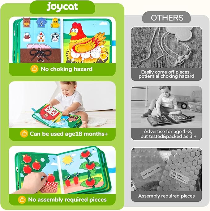 Farm Busy Book for Toddlers 1-3 - 1 Year Old Boys Girls Gifts Toys, Educational Quiet Activity Book with Life Skills, Toddler Travel Toys 1-2