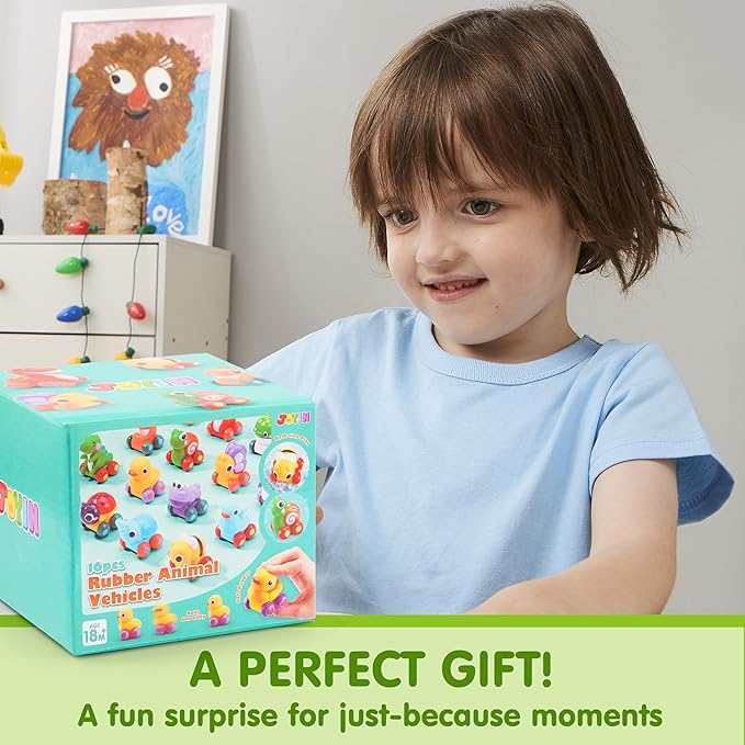 JOYIN Animal Cartoon Cars, Soft Rubber Toy Car Set, Mini Vehicles, Bath Toy Car for Toddlers, Gift for Boys and Girls Christmas Birthday, Summer Beach and Pool Activity, Party Favors for Kids