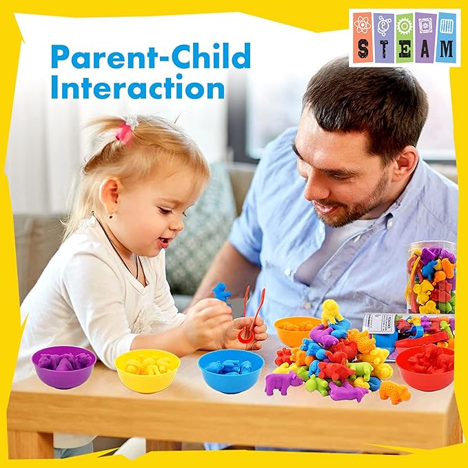 UNIQUE KIDS Counting Educational Learning Toy Set with Sorting Cups – Engaging Sensory Color Classification Training Game for Toddlers and Preschoolers Ages 3 and Up (Animals)