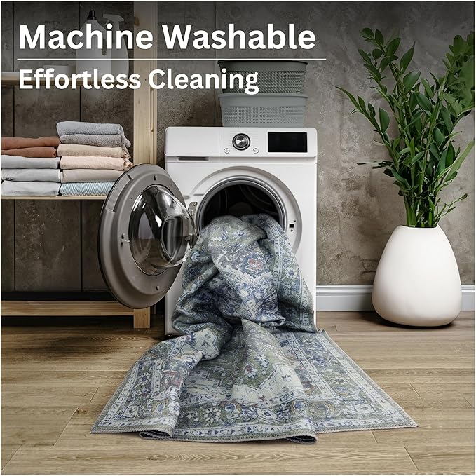 Bloom Rugs Washable Non-Slip 9' x 12' Rug - Green/Blue Traditional Medallion Area Rug for Living Room, Bedroom, Dining Room, and Kitchen - Exact Size: 9' x 12'