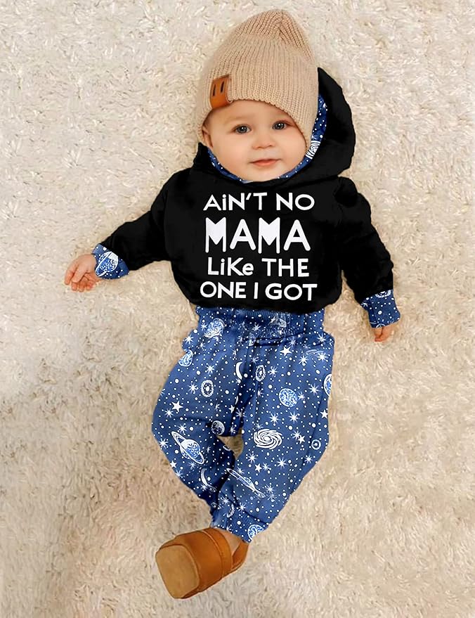 Fommy Newborn Baby Boy Clothes Plaid Letter Print Long Sleeve Hoodies + Long Pants 2PCS Fall Winter Outfits Set