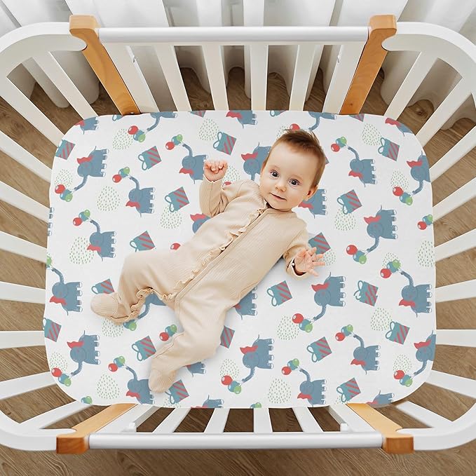 Elephant Gift Crib Sheets for Neutral Bassinet Play Sheets,Sheets Toddler Bed Sheets for Baby Boys Girs 39 * 27 * 5in