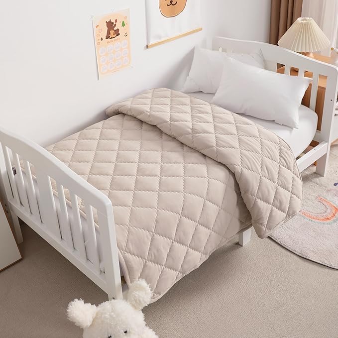 NTBAY Down Alternative Toddler Comforter, Lightweight and Warm Solid Color Baby Crib Quilted Blanket, 39x47 inches, Taupe