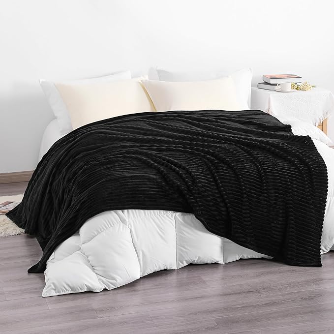 Ntbay Flannel Fleece Twin Blanket, Soft Lightweight Fuzzy Bed Blanket for Couch Sofa Bed All Seasons - Black - 60 x 80 inches