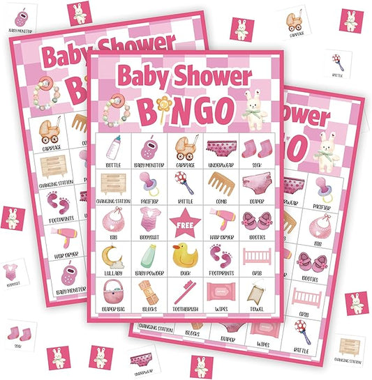 Baby Shower Bingo Game For Adults, Baby Shower Party Bingo Game Set, Pink Baby Shower Bingo Cards, Gender Reveal Bingo Favors For Family Friends, Baby Shower Large Group Game Decor & Supplies -17