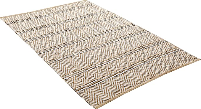 Natural Jute Cotton Area Rug 5x7 FT - Machine Washable, Neutral Ivory, Durable Eco-Friendly Farmhouse Living Room Bedroom Carpet - 70% Jute 30% Cotton Textured Stripe Entryway Rug