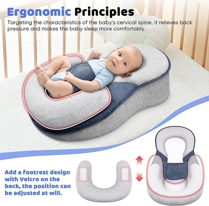 Baby Lounger Pillow for Infant Support Cushion Reflux Pillow, Bottle Feeding, Tummy Time,Wedge Pillow for Newborn,Adjustable Baby Wedge Pillow for Reducing Spit-Up