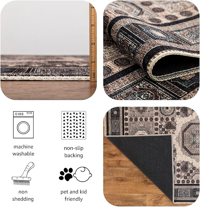 Keen Home Design 2x7 Rug - Machine Washable Runner Rug with Non-Slip Backing, Ideal for Hallway, Entryway, Kitchen, Laundry Room - Vintage, Easy Clean, Durable, Low Pile Rug - (2'6" x 7')