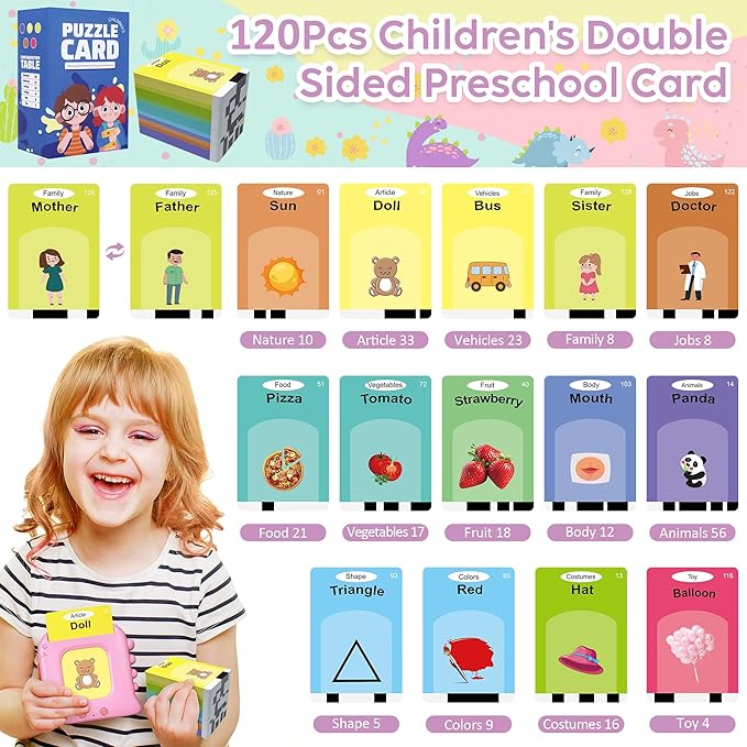 Talking Flash Cards,Kids Toddler Flash Cards with 240 Sight Words,Montessori Toys,Autism Sensory Toys,Speech Therapy Toys,Learning Educational Gifts for Age 1 2 3 4 5 Years Old Boys and Girls