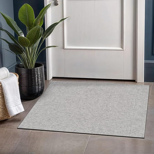 Beverly Rug Easy Jute Gray Entry Rug 2x3 Solid Washable Durable Outdoor Indoor Area Rugs for Living Dining Patio Office Stain Resistant Non Shedding Casual Indoor Outside Carpet 2 x 3 Gray