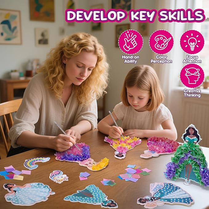 JolliBrix Poke in Kits for Girls - Princess, Arts and Crafts for Kids, Tufting Kit for Kids, Toys for Girls Ages 4 5 6 7 8+, Mess Free Art Activity, Great Gift for Birthday, Christmas