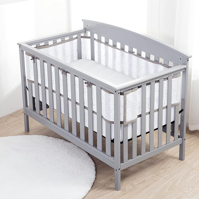 BreathableBaby Breathable Mesh Liner for Full-Size Cribs, Deluxe 4mm Mesh, Woodland Leaves (Size 4FS Covers 3 or 4 Sides)