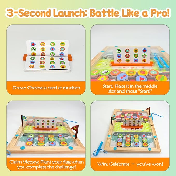 Kids Montessori Toys: 3 4 5 6 7 Year Old Wooden Magnetic Puzzle Battle Game for Boys Girls Preschool Educational Learning Activities Toy Autistic Sensory Fine Motor Busy Board Game for Toddlers