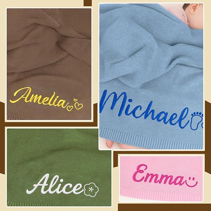Personalized Baby Blanket Embroidered with Name,100% Baby-Safe Cotton, Knit Nap Blanket,Custom Blanket for Girls/Boys,30x40in Personalized Baby Gifts for Newborn boy