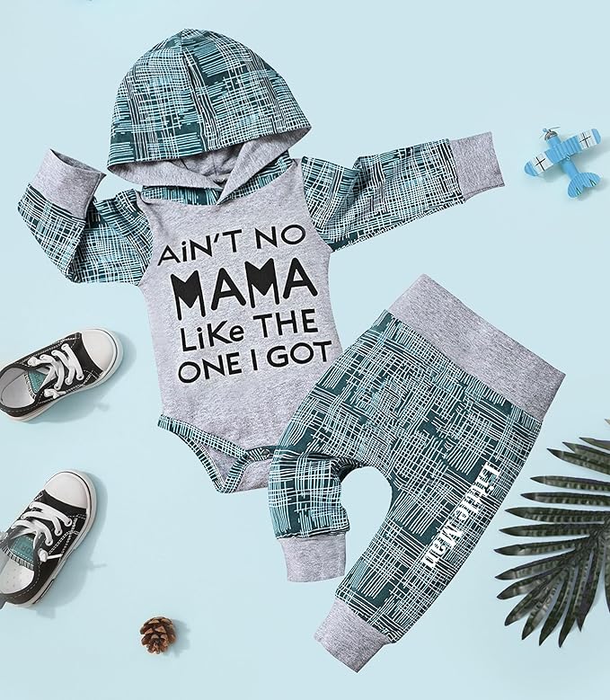 Fommy Newborn Baby Boy Clothes Plaid Letter Print Long Sleeve Hoodies + Long Pants 2PCS Fall Winter Outfits Set