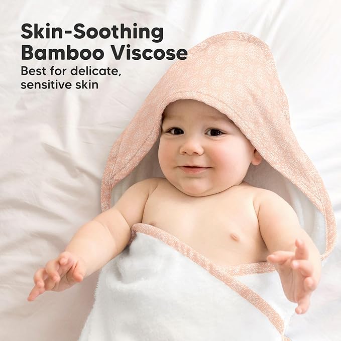 KeaBabies Hooded Baby Towel for Newborn - Viscose Derived from Bamboo Large Baby Bath Towels with Hood for Boys, Girls, Toddler, Extra Absorbent & Soft Newborn Bath Essentials (Crystal)