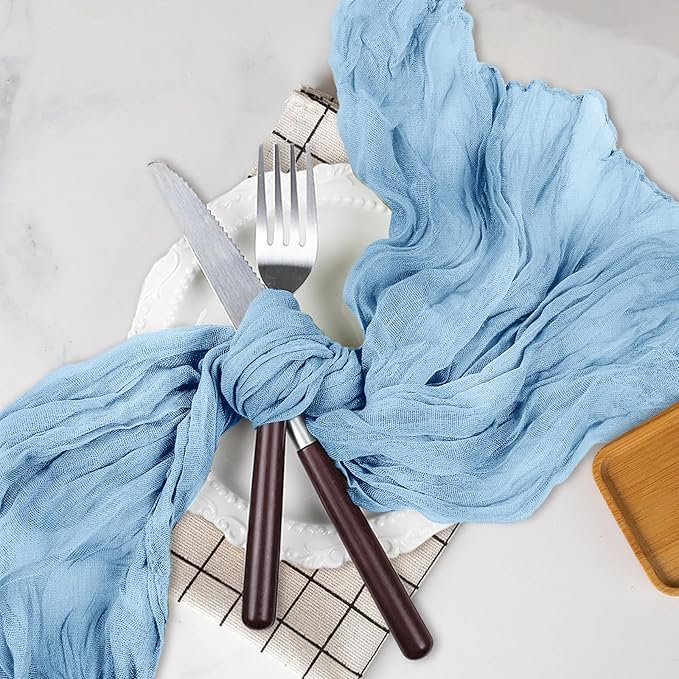 Le courant 12pcs 10Ft Cheesecloth Table Runner, Rustic Boho Gauze Cheese Cloth Runner Table Runner for Weddings Bridal Baby Shower Birthday Holiday Parties Home Decor, Baby Blue