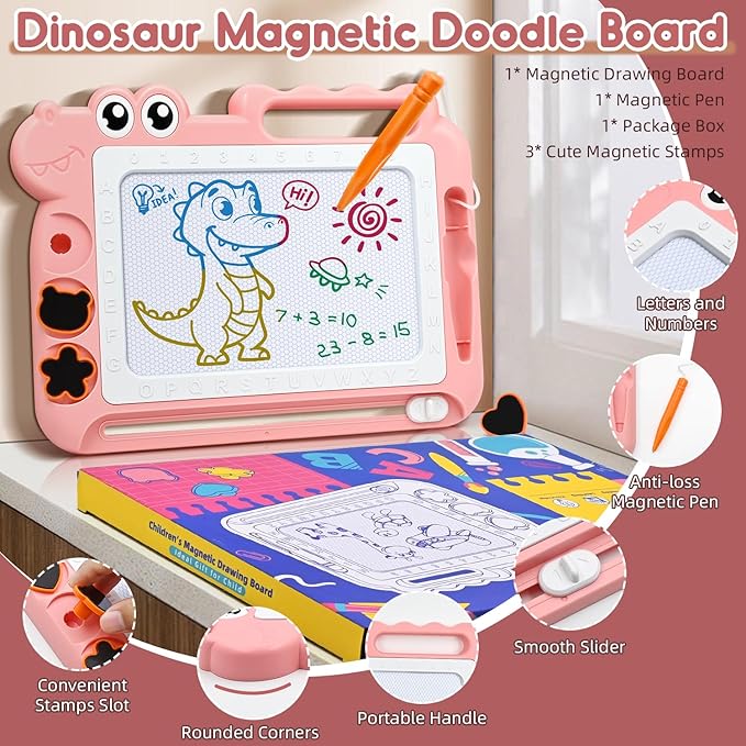 AiTuiTui Magnetic Drawing Board Toddler Toys with Legs for 2 3 Year Old Girls Boys, Sketch Writing Doodle Pad Age 2-4 Travel Games, Educational Learning Kids Toys for Toddlers Birthday (Pink)