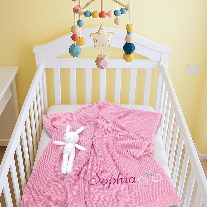 Personalized Baby Blanket with Embroidered Name, Custom Baby Blanket for Boys Girls, 30x40in Customized Baby Receiving Blankets, Personalized Christmas Birthday Boys Girls Newborn Gifts (Pink)