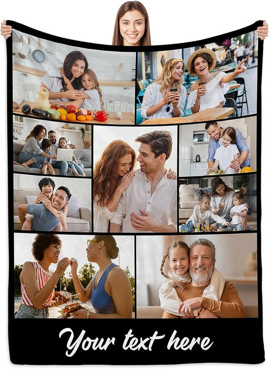 Custom Photo Blanket with Pictures - Personalized for Dad, Mom, and Friends