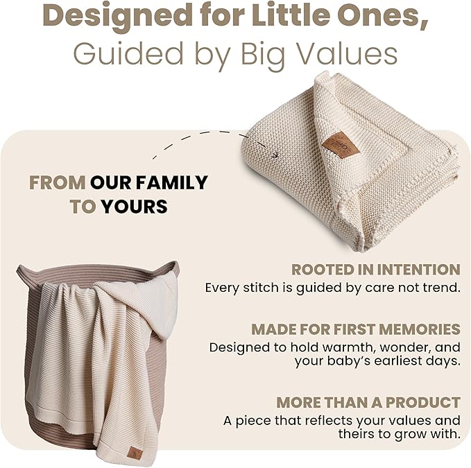 100% Organic Cotton Baby Knitted Blanket with Gift Box - Soft Toddler, Crib, Stroller Blanket - Neutral Swaddle and Receiving Blanket for Newborns, 30"x40", Color Earth Ivory