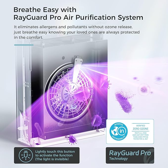 AROEVE Air Purifiers for Bedroom Home Large Room Up to 1504 Ft², 5 Layer Filter for Smoke Pollen Allergies Pet Dander Odor, Air Quality Monitor, Sleep Mode, Timer for Office, Dorm, Kitchen, MK07 White