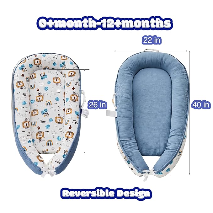 Premium Muslin Baby Lounger - Foldable, Adjustable & Breathable Infant Seat for 0-24 Months, Portable Travel Design with Mesh Liner, Soft & Cozy for Home & On-The-Go