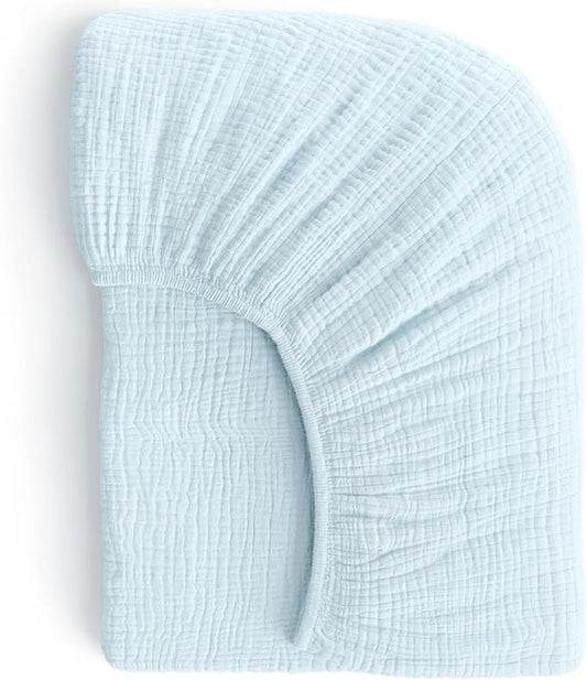 Muslin Crib Sheets, 100% Organic Cotton, Breathable and Ultra-Soft, Standard Crib Sheet Mattress (28"x 52") for Girls and Boys, Neutral Fitted Baby Crib Sheet (Light Blue)