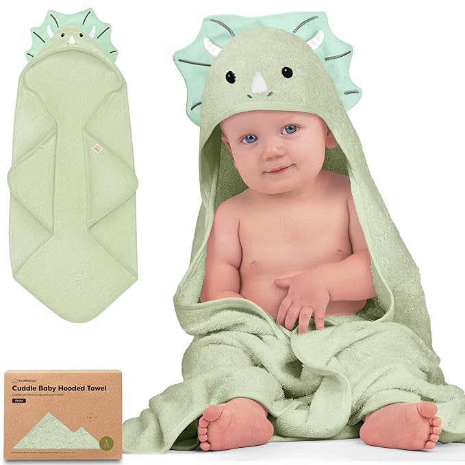 KeaBabies Hooded Baby Towel for Newborn - Viscose Derived from Bamboo Large Baby Bath Towels with Hood for Boys, Girls, Toddler, Extra Absorbent & Soft Newborn Bath Essentials (Triceratops)
