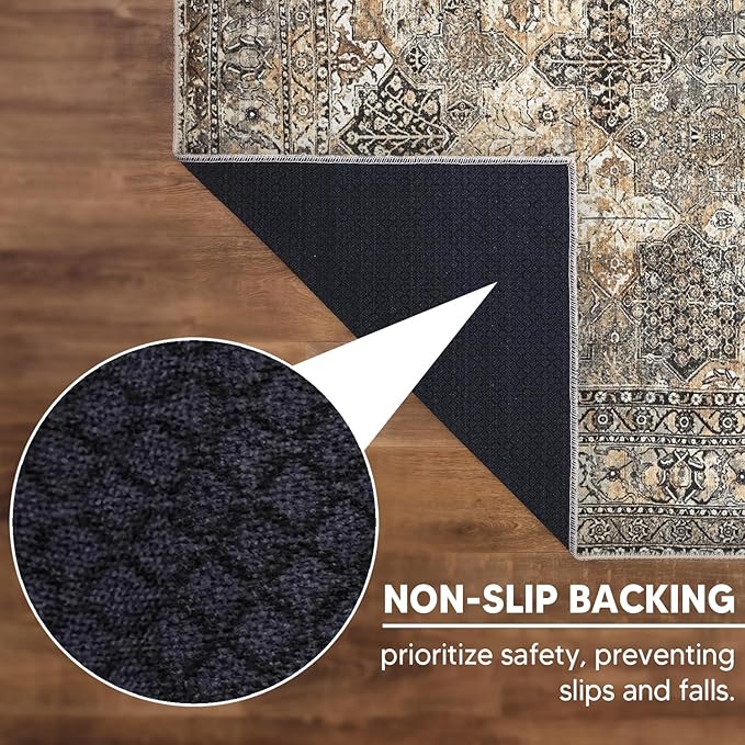 Keen Home Design 6x9 Rug - Machine Washable Area Rug with Non-Slip Backing, Ideal for Living Room, Dining Room, Bedroom - Vintage, Easy Clean, Durable, Low Pile Rug - (6' x 9')