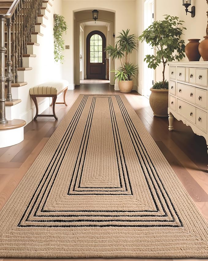 LUMI Jute Runner Rug Non Slip for Hallway, 3'x12' Natural Rustic Carpet No Shedding, Farmhouse Braided Area Mat Indoor High Traffic for Living Room, Entryway, Kitchen, Laundry
