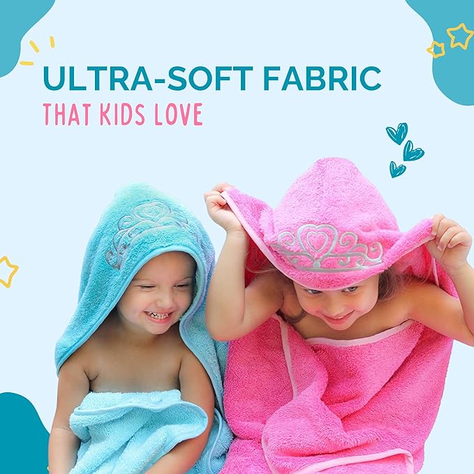 Princess Baby Bath Towel [Ice Blue] Hooded Toddler Towels For Girls Up to 10 Years - Oversized Baby Towels With Super Absorbent 100% Cotton - Soft and Cozy Beach Towel - Full Coverage Kids Bath towel