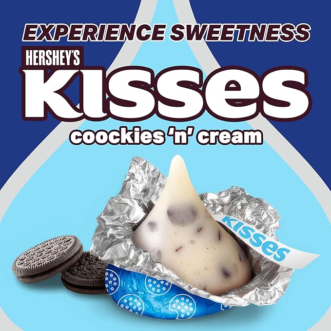 Hershys Kisses Cookies&Cream 1 Pound Approx 105 Pieces - Bulk Candy Individually Wrapped Candy, - Chocolates For Gifting Blue Bulk Hershys Snacks - Kisses Snack Blue Foil Perfect For gift Box or Pinata Stuffers - Perfect Holiday Treats for Adults & Kids