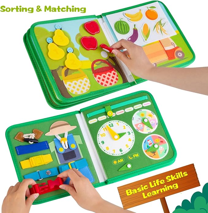 Quanquer Farm Busy Book With Talking Flash Cards for Toddlers 1-3 - Montessori Busy Board for Boy Girl Birthday Gift - Learning Educational Toys with 224 Sight Words - Airplane Car Toddler Travel Toys